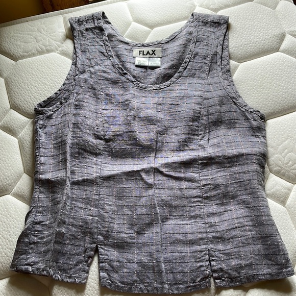 FLAX 100% Linen Grid Pattern Top - Picture 1 of 4